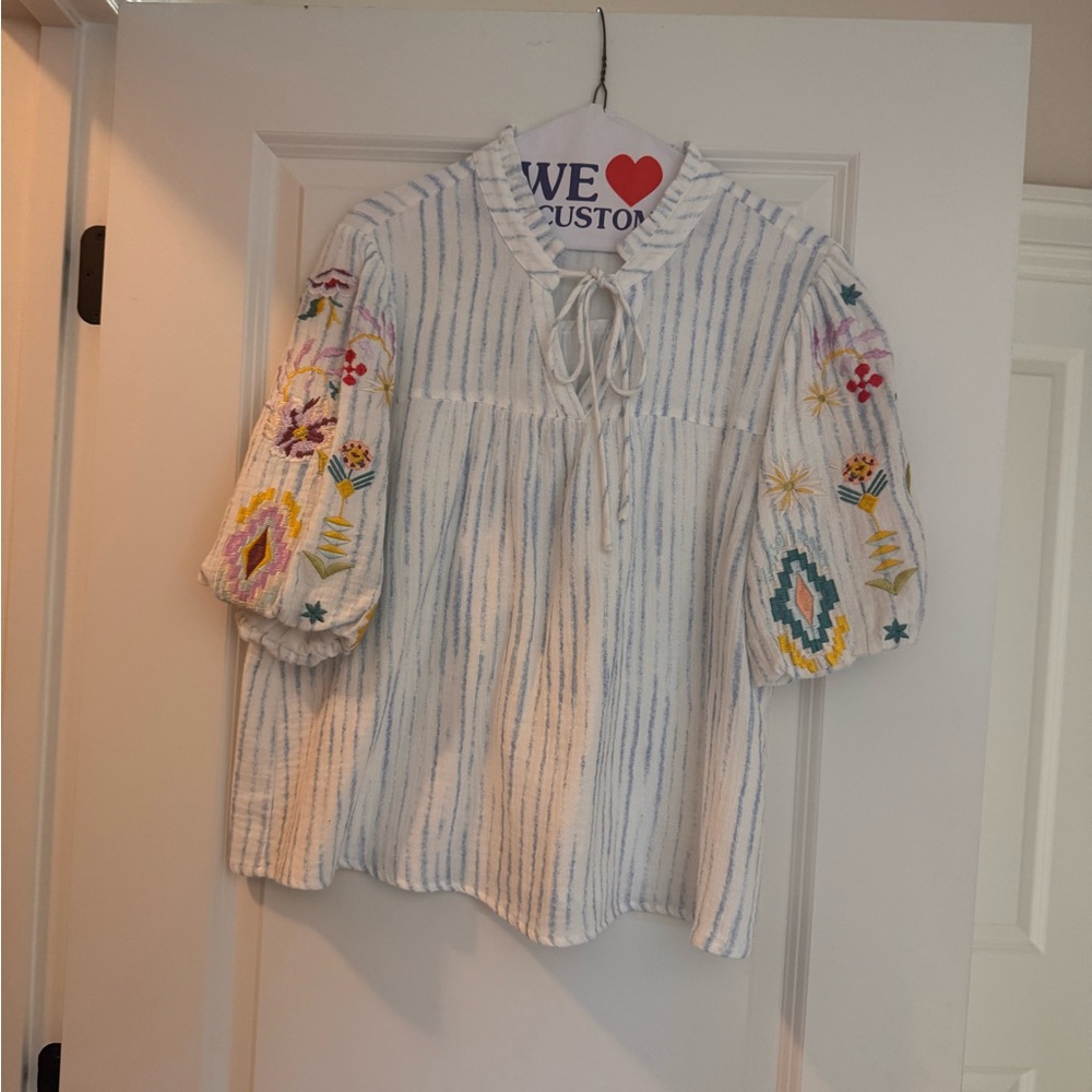 Floral Embroidered Striped Women's Blouse